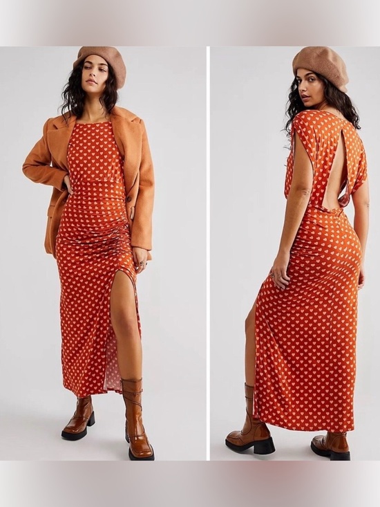 Free People Dresses & Skirts - Free People Rust Heart-Print Backless Maxi Dress